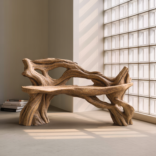 Handcrafted Branch Bench Outdoor Decor For Hand Carved Gardens - view 2 of 8