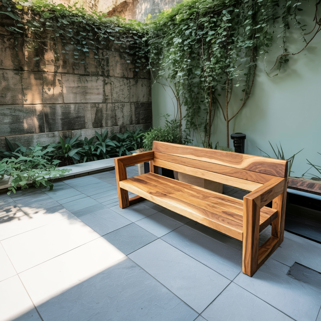 Modern Solid Wood Outdoor Bench With Armrests For Garden Or Entryway - view 2 of 8