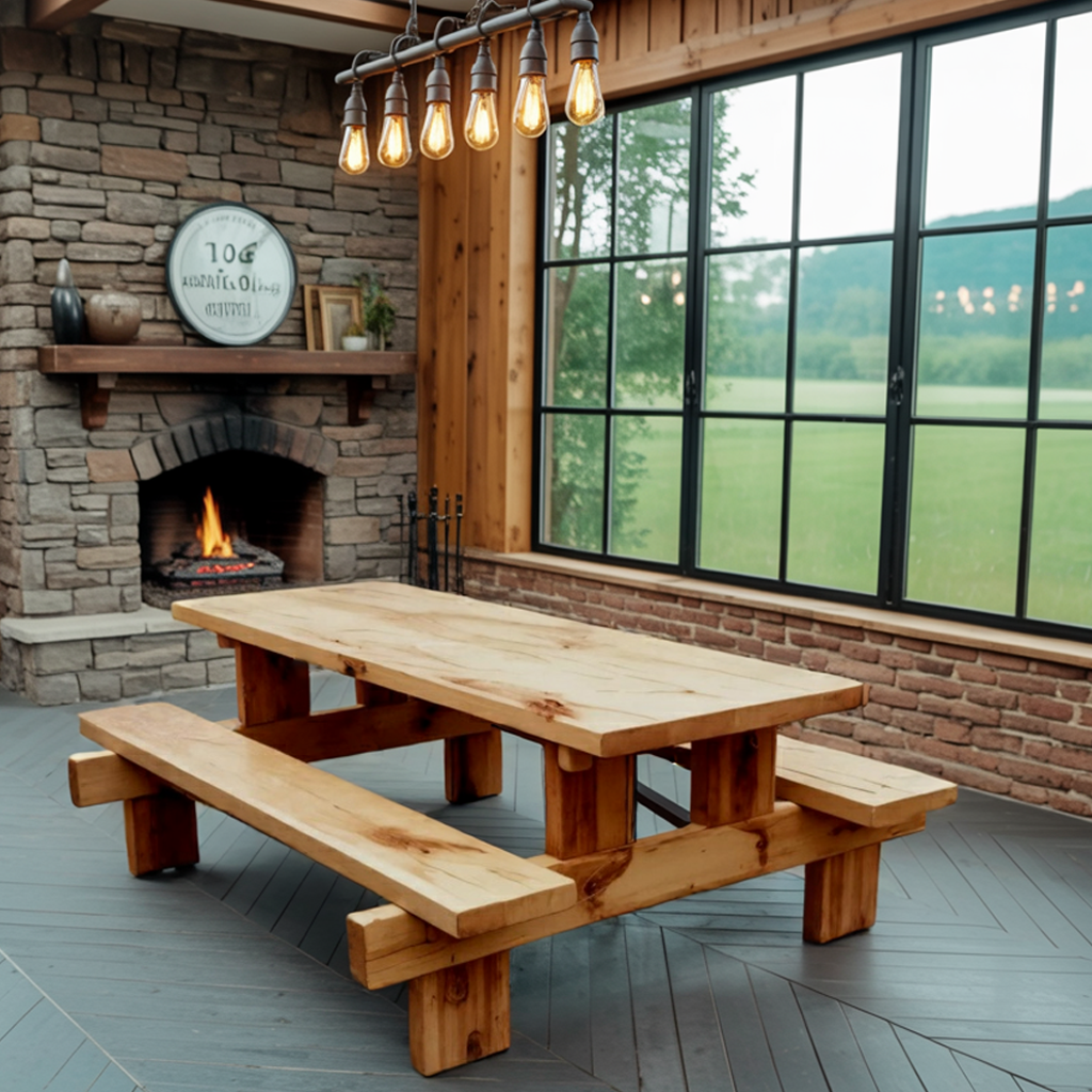 Minimalist Outdoor Picnic Table With Benches For Garden Or Cabin - view 2 of 8