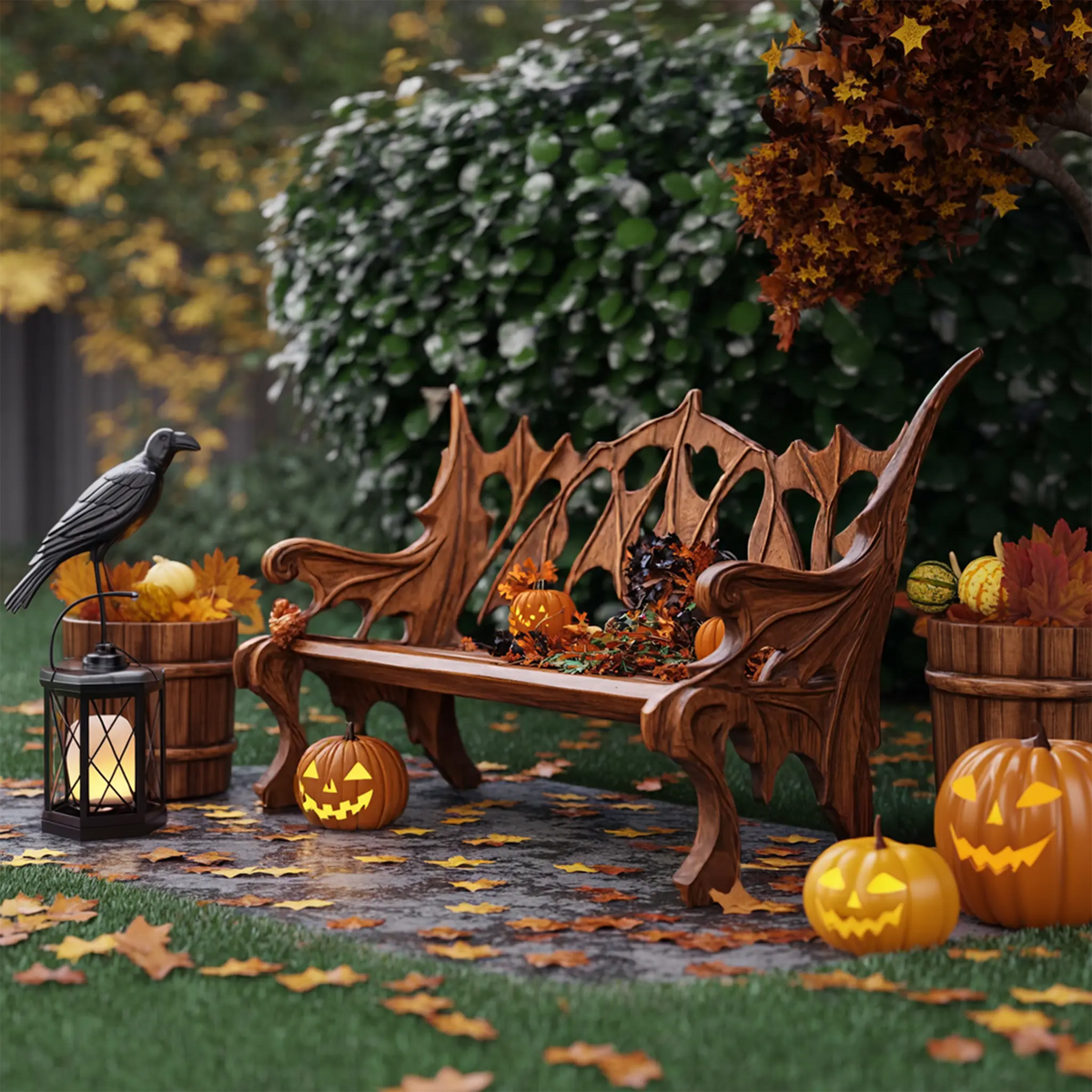 Mid Century Solid Wood Halloween Bench For Festive Outdoor Decor - view 2 of 7