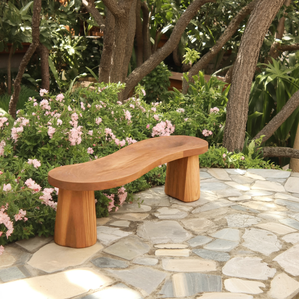 Organic Curved Wood Bench For Garden Or Entryway - view 2 of 8