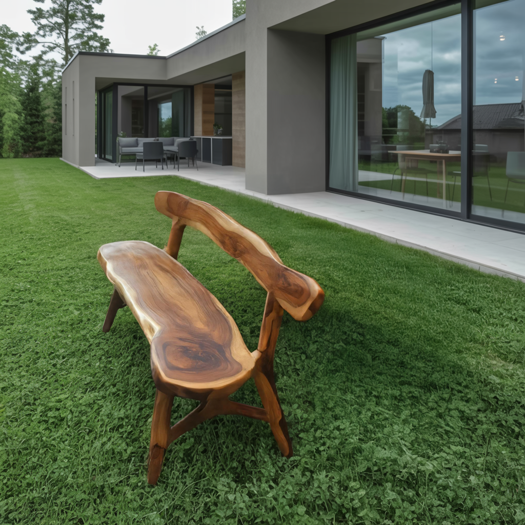 Rustic Live Edge Bench With Backrest For Garden Patio And Balcony - view 2 of 8
