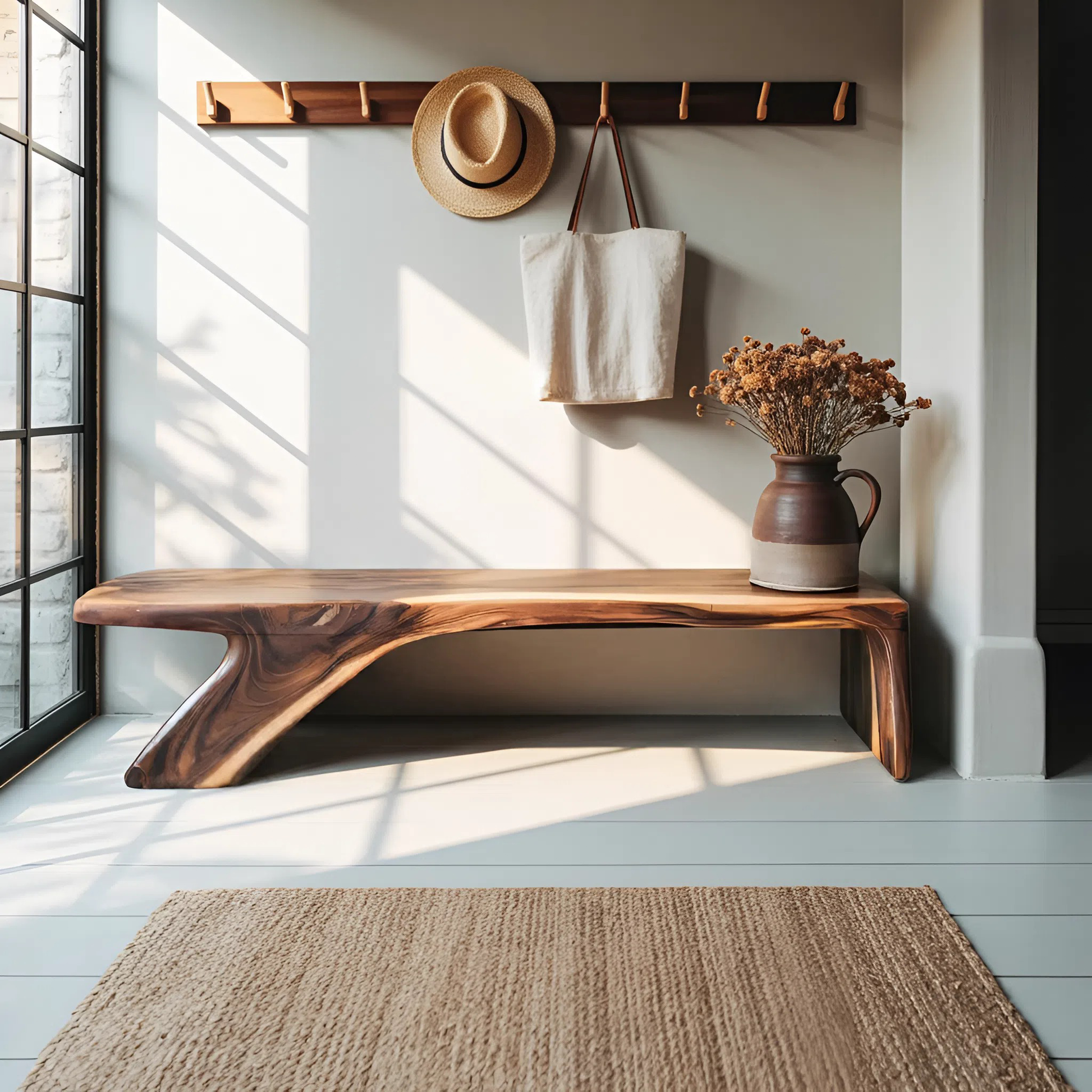 Architectural Bench With Sculpted Z Base For Entryway - view 6 of 8