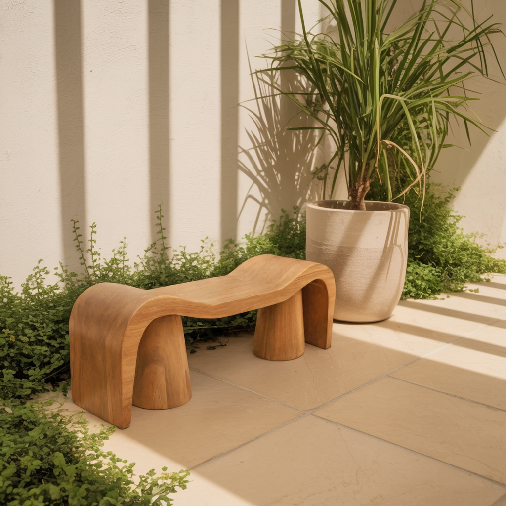 Contemporary Sculpted Wood Bench For Garden Or Patio - view 2 of 8