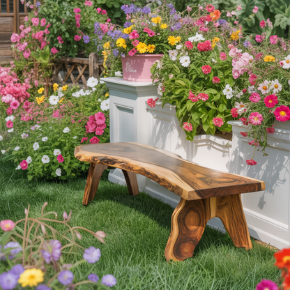 Rustic Live Edge Wooden Bench For Patio Or Garden - view 2 of 8