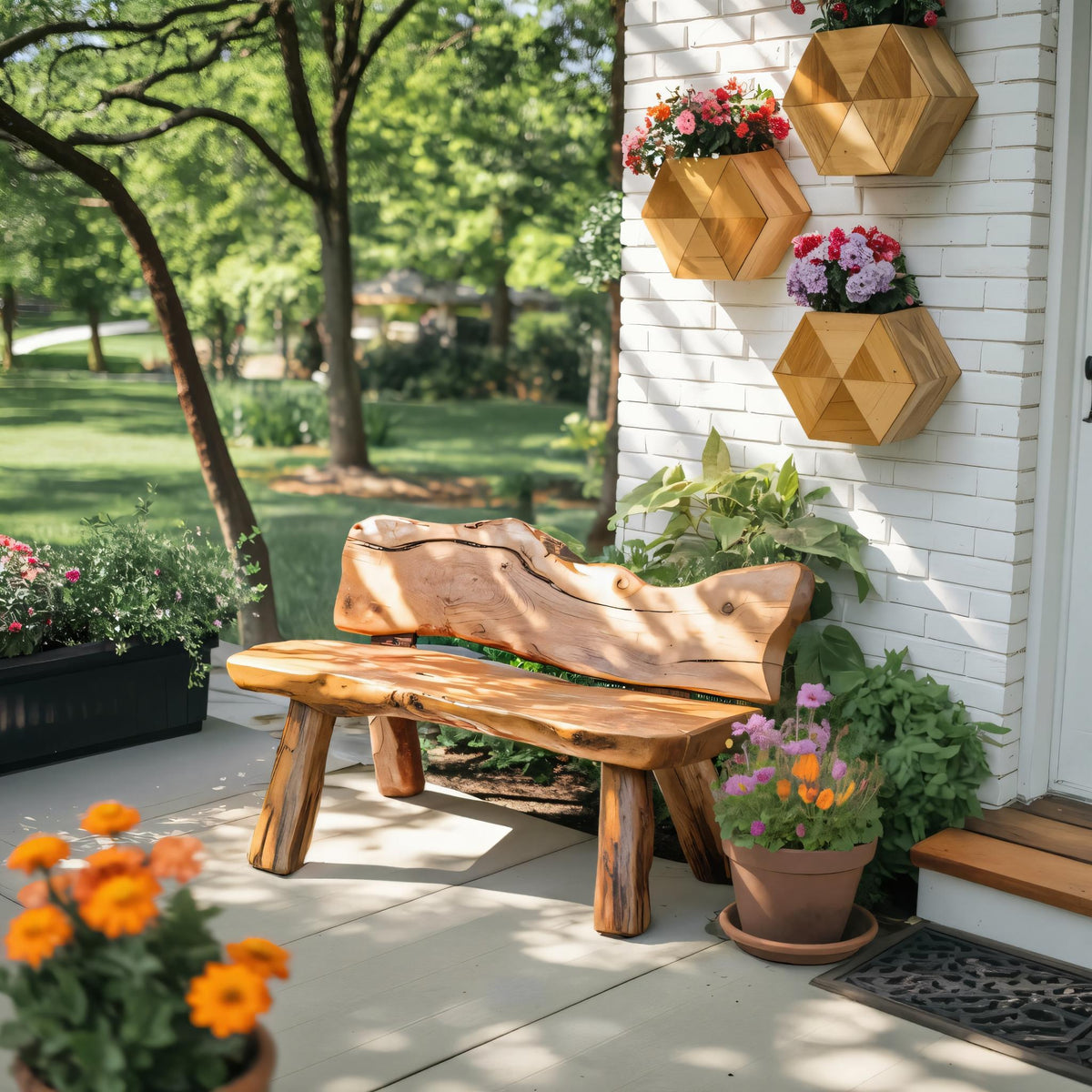 Rustic Live Edge Garden Bench For Patio Backyard And Forest Cabin - view 2 of 8