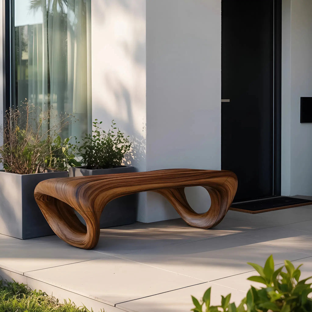 Modern Sculptural Outdoor Bench For Patio Or Garden Decor - view 2 of 8