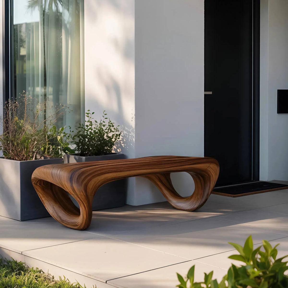 Modern Sculptural Outdoor Bench For Patio Or Garden Decor - view 2 of 8