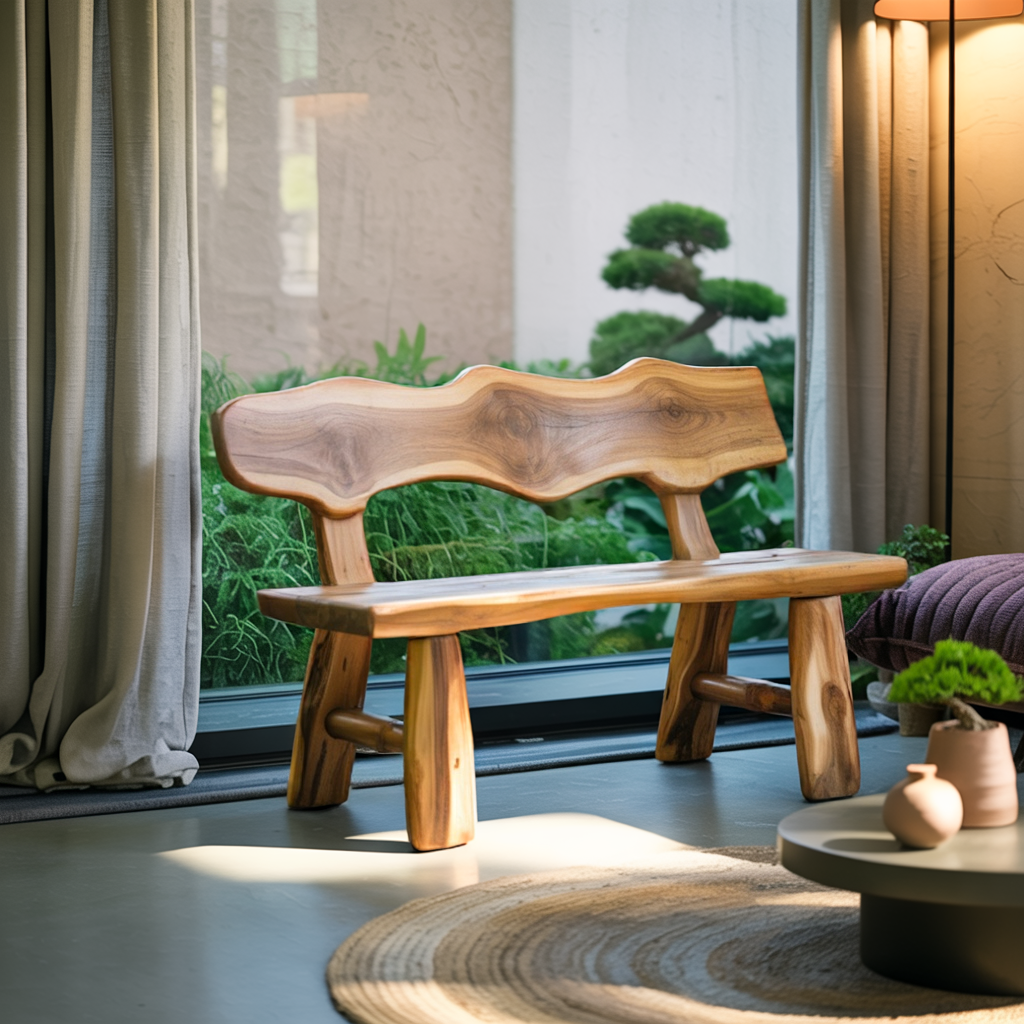 Rustic Garden Bench Live Edge Outdoor Seating For Patio Courtyard And Backyard - view 3 of 8