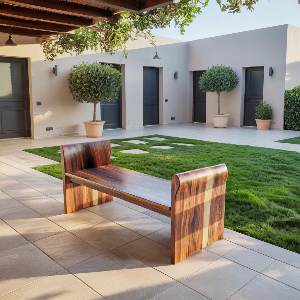 Contemporary Wood Bench With Rounded Armrests For Porch Or Garden - view 3 of 8