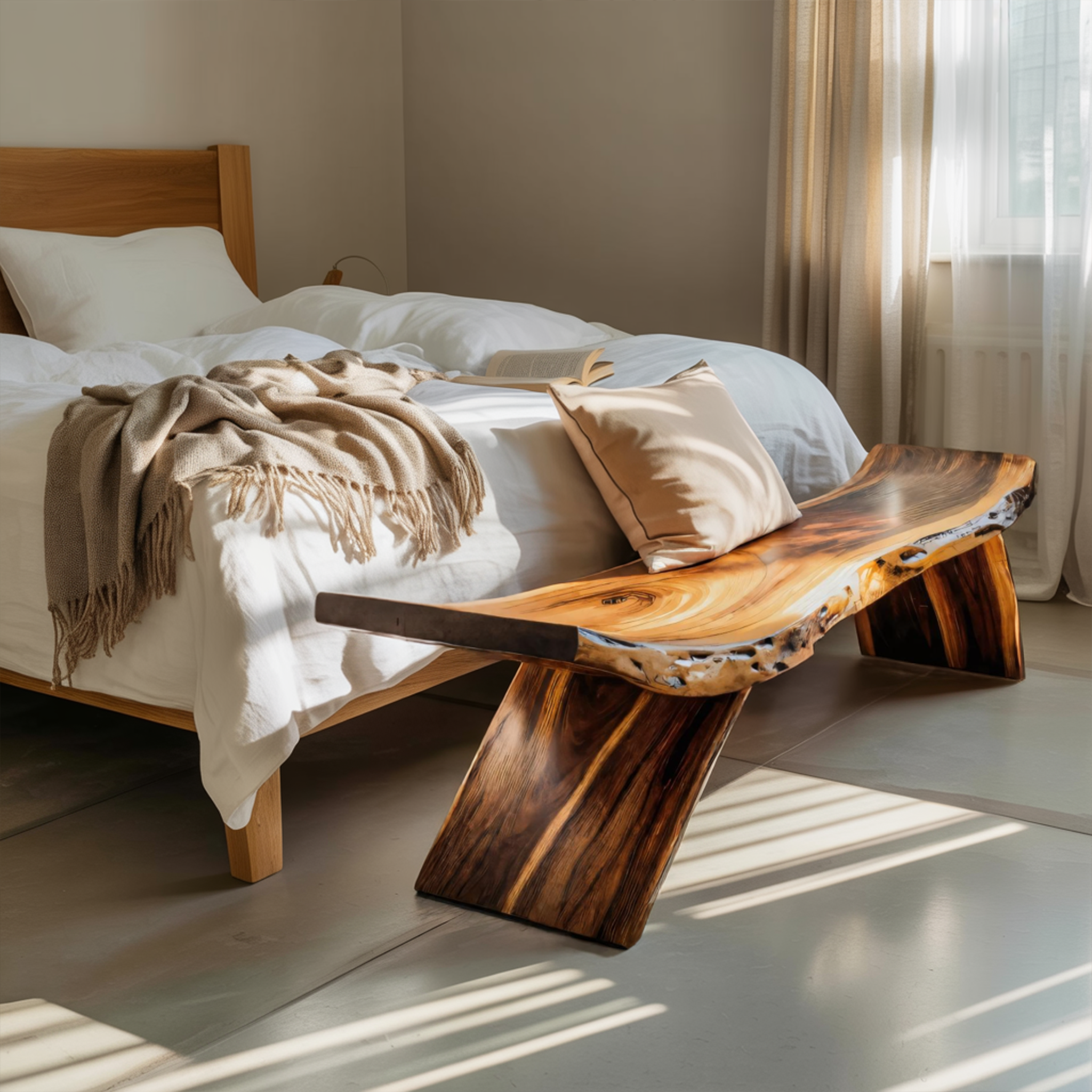 Rustic Live Edge Bench With Organic Curves For Entryway - view 2 of 8