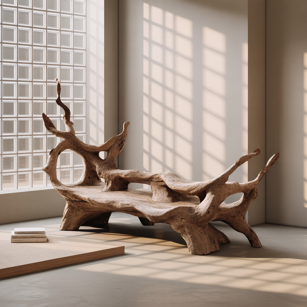 Mid Century Branch Bench For Retro Patio Ambiances - view 2 of 8