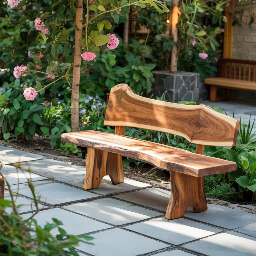 Rustic Live Edge Outdoor Bench With Curved Back For Patio Or Garden - view 2 of 8