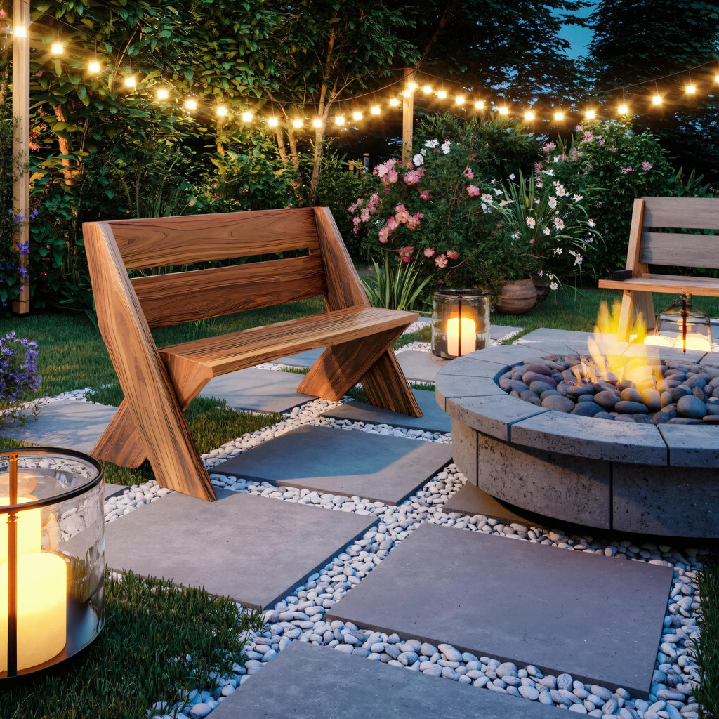Modern Outdoor Bench With Angled Legs For Garden Patio And Backyard - view 2 of 8
