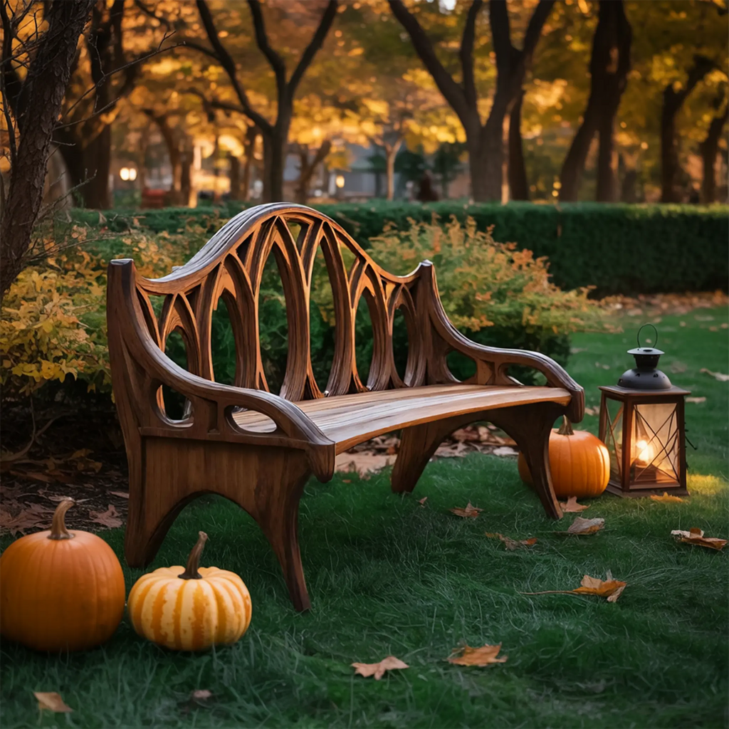 Farmhouse Solid Wood Halloween Bench For Outdoor Porch Design - view 2 of 8