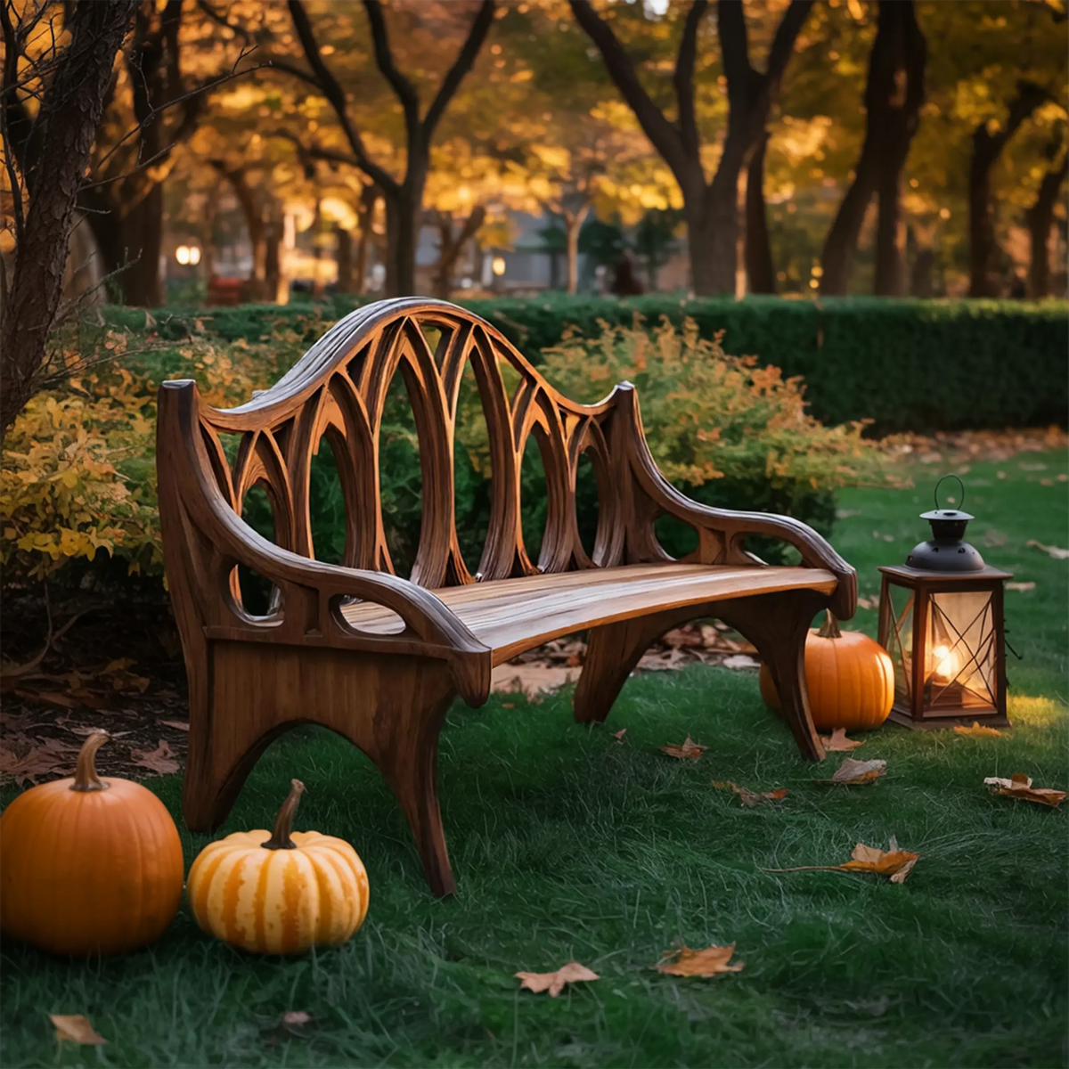 Farmhouse Solid Wood Halloween Bench For Outdoor Porch Design - view 2 of 8