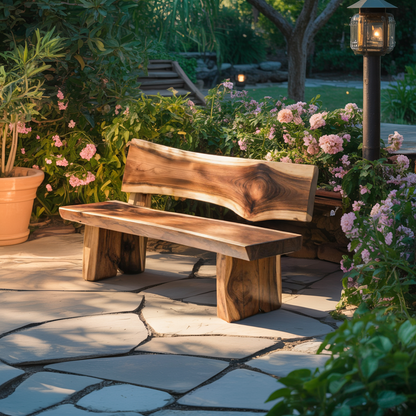 Contemporary Outdoor Wood Bench With Sculpted Back For Patio Or Courtyard - view 2 of 8