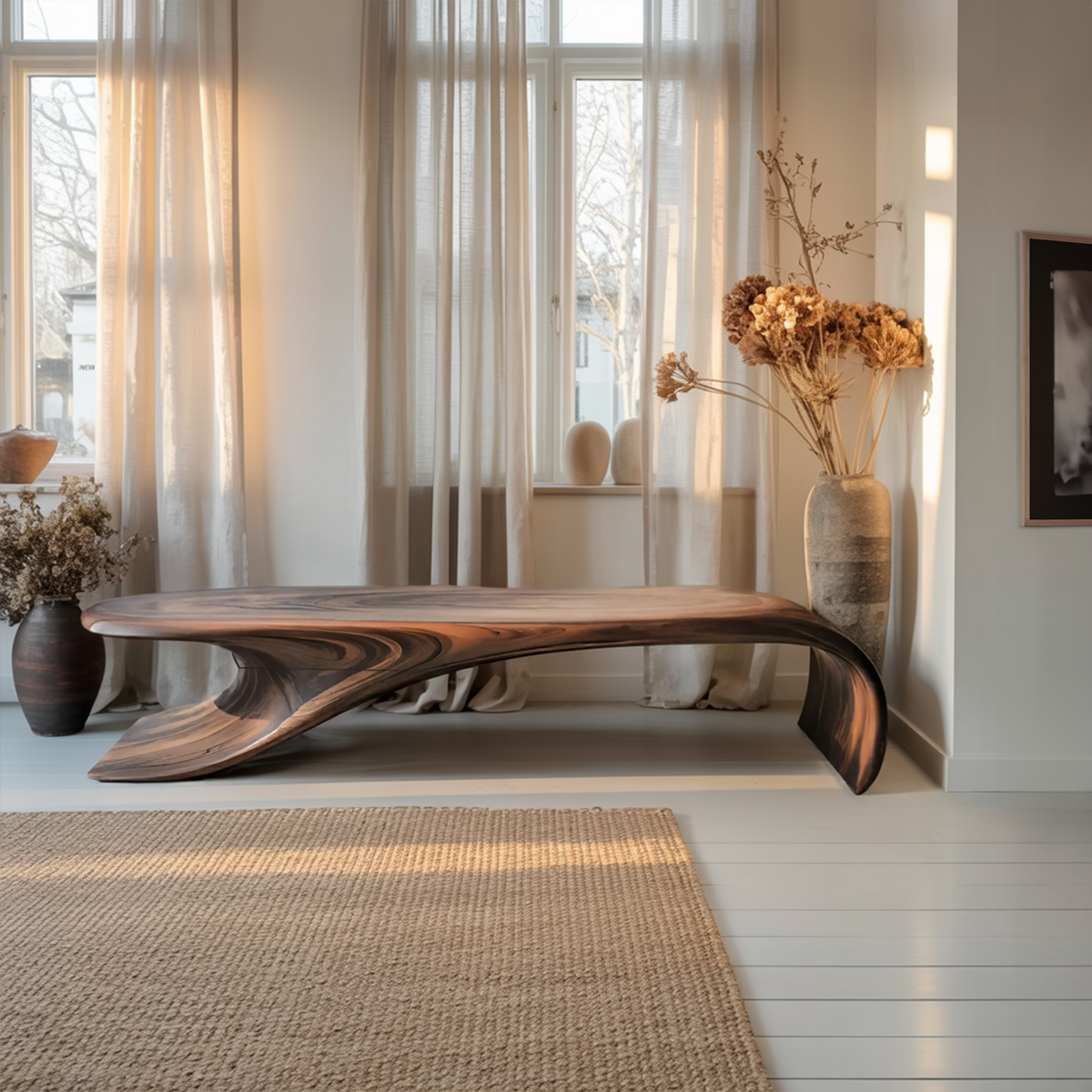 Modern Sculptural Bench With Flowing Curves For Living Room - view 2 of 8