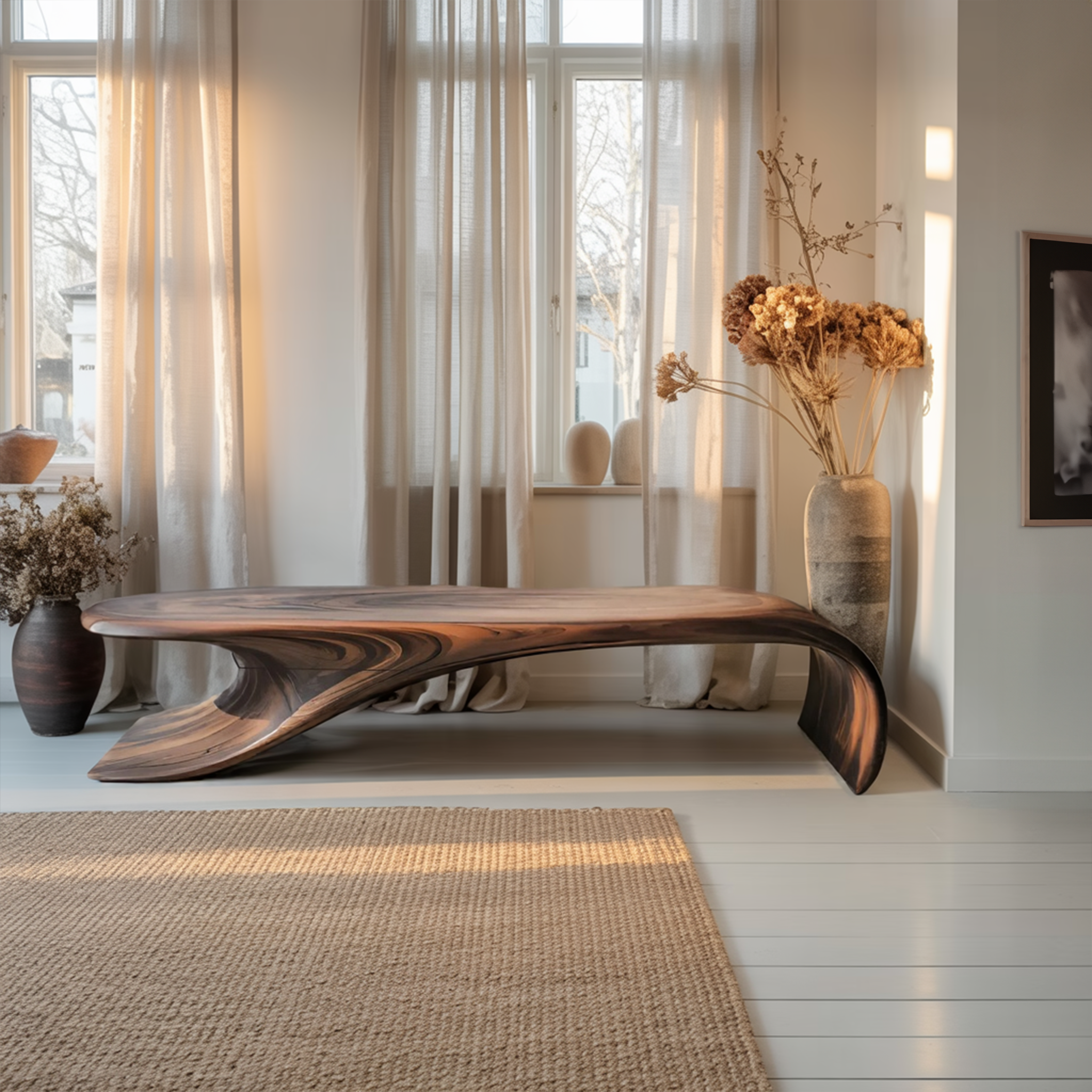 Modern Sculptural Bench With Flowing Curves For Living Room - view 2 of 8