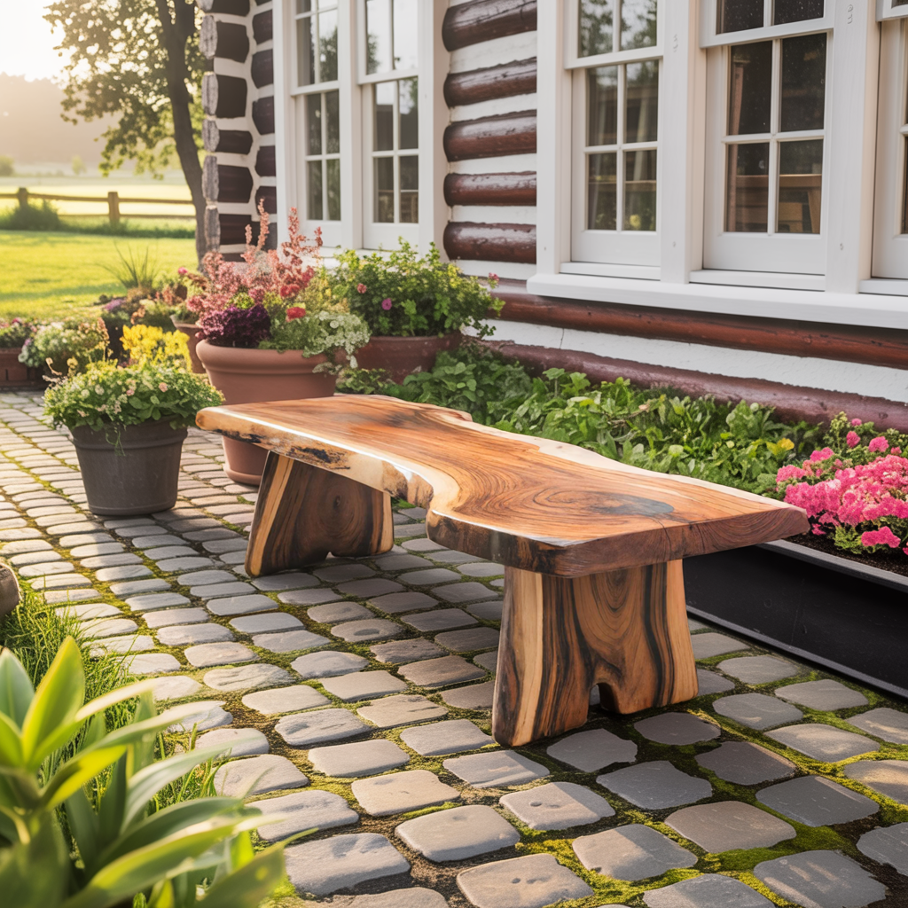 Minimalist Live Edge Outdoor Bench For Entryway Or Patio - view 2 of 8