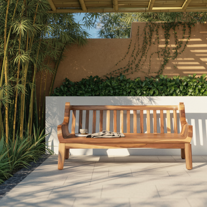 Contemporary Outdoor Wooden Bench With Curved Armrests For Garden Or Porch - view 3 of 8