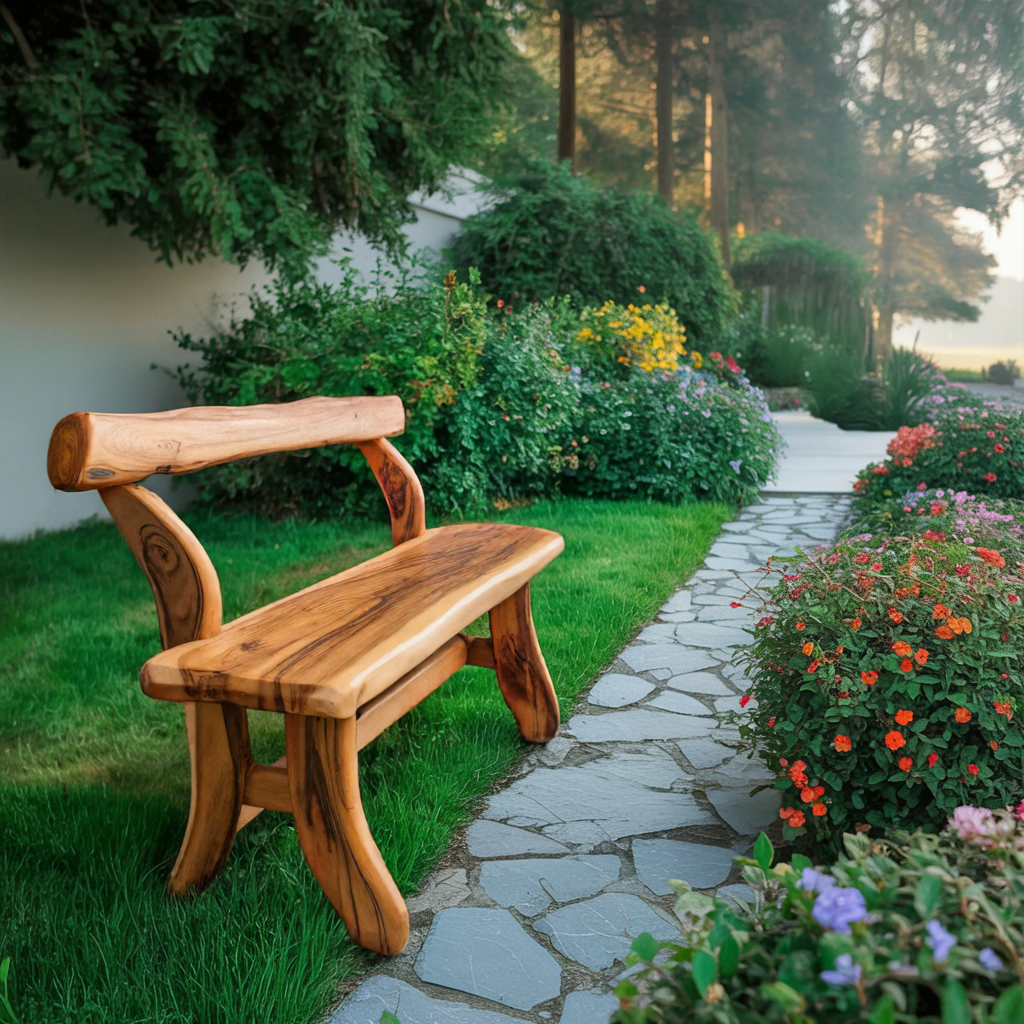 Rustic Garden Bench With Curved Seat For Patio Pathway And Front Porch - view 3 of 8