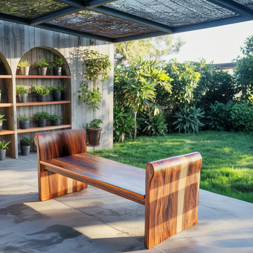 Contemporary Wood Bench With Rounded Armrests For Porch Or Garden - view 2 of 8