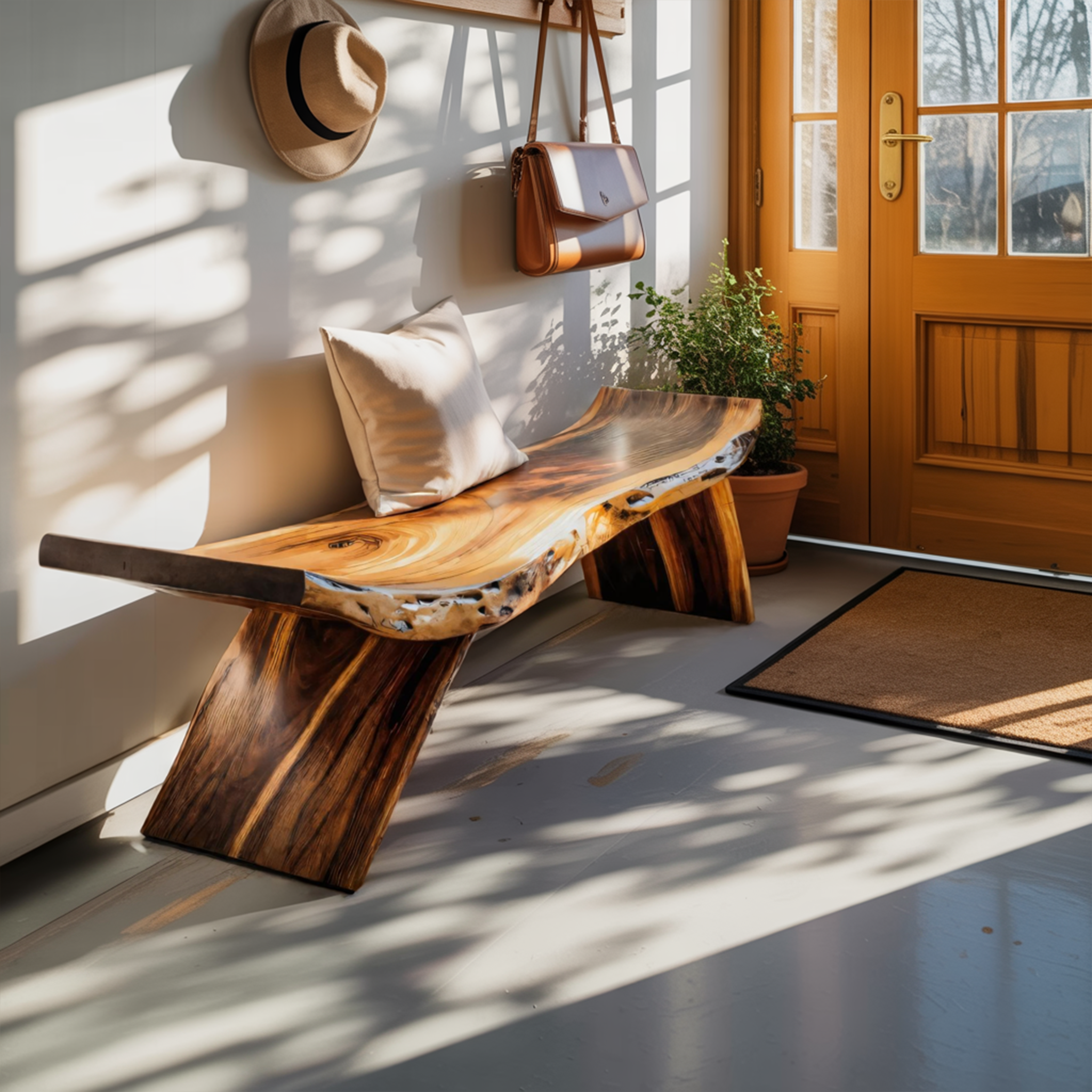 Rustic Live Edge Bench With Organic Curves For Entryway - view 3 of 8