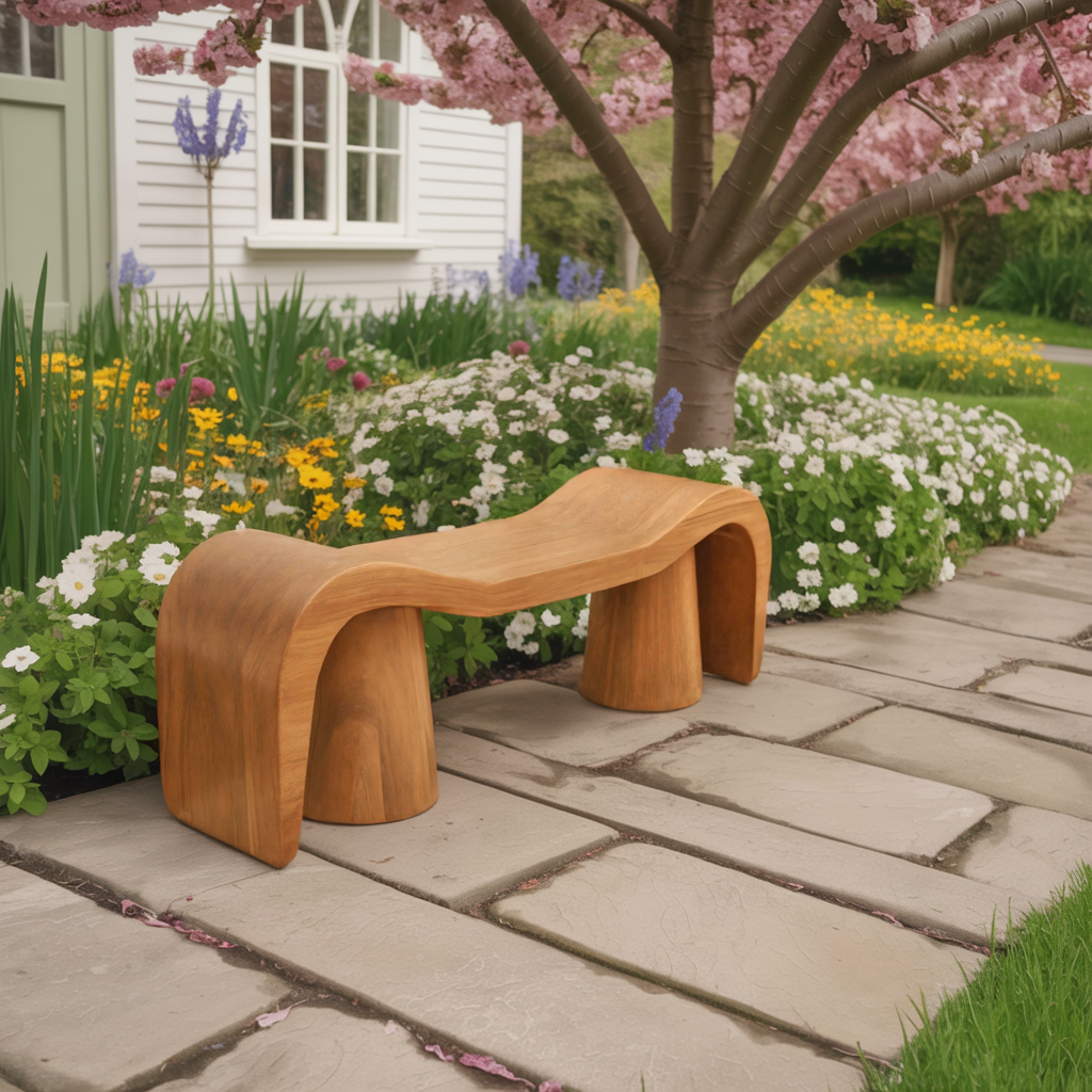 Contemporary Sculpted Wood Bench For Garden Or Patio - view 3 of 8