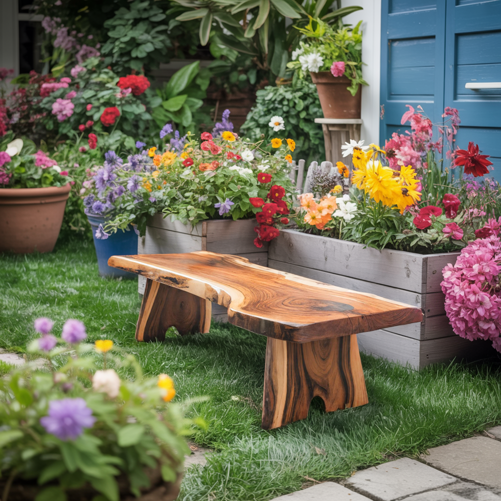 Minimalist Live Edge Outdoor Bench For Entryway Or Patio - view 3 of 8