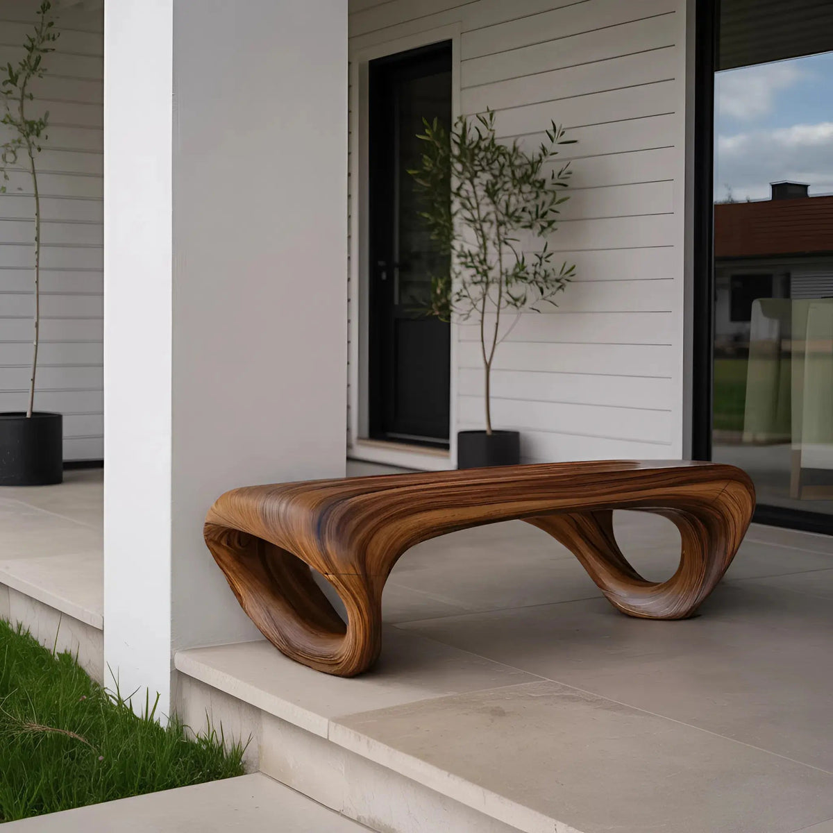 Modern Sculptural Outdoor Bench For Patio Or Garden Decor - view 3 of 8