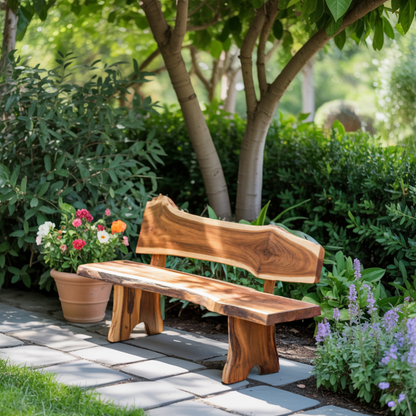 Rustic Live Edge Outdoor Bench With Curved Back For Patio Or Garden - view 3 of 8