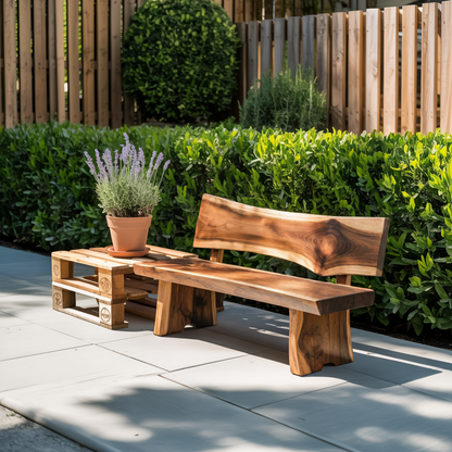 Contemporary Outdoor Wood Bench With Sculpted Back For Patio Or Courtyard - view 3 of 8