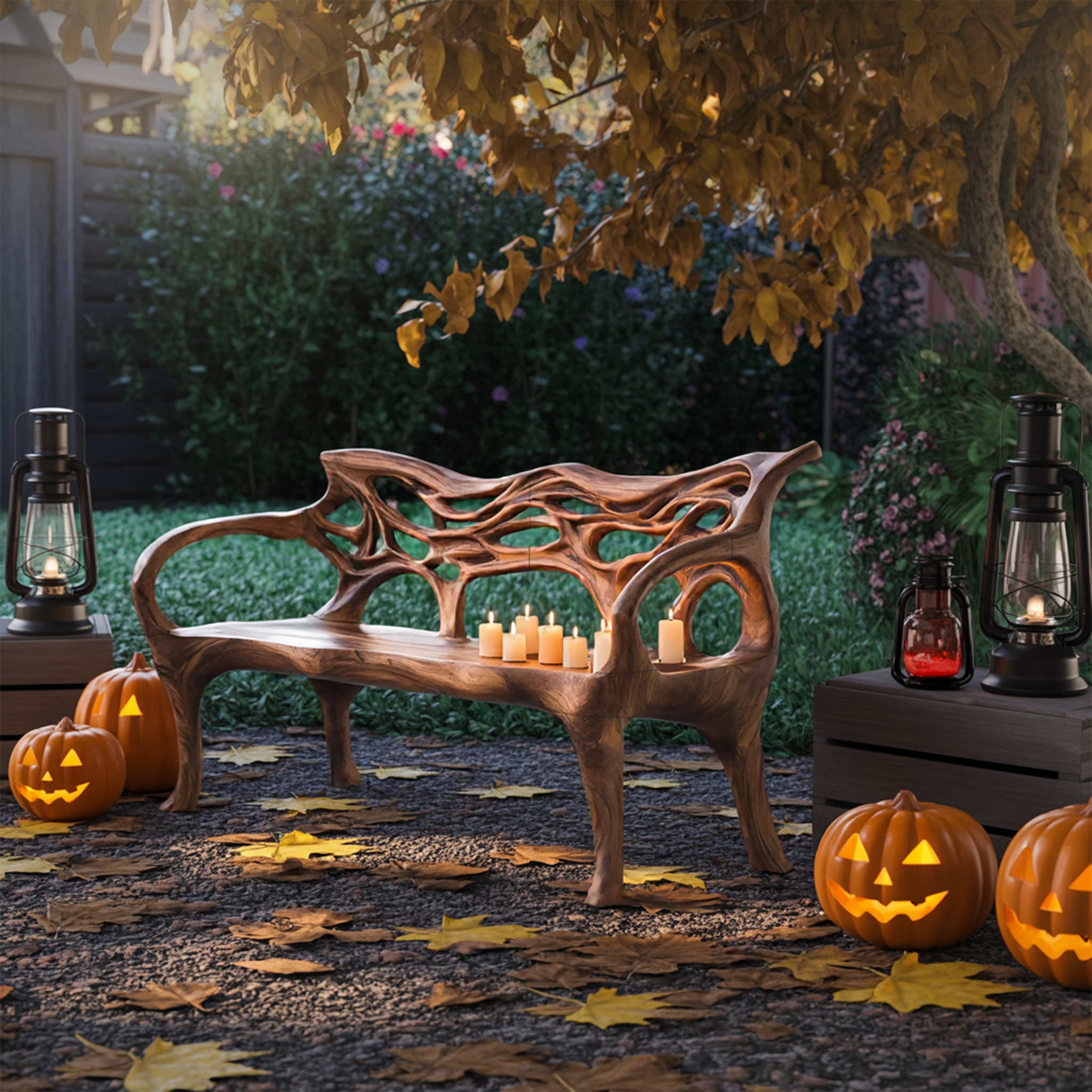 Mid Century Solid Wood Halloween Bench For Outdoor Design - view 3 of 8