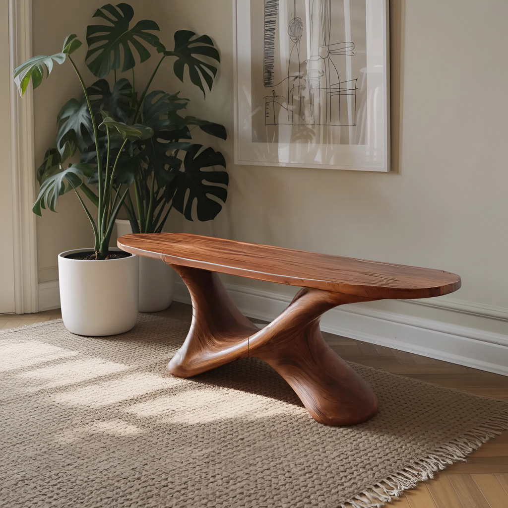 Modern Sculptural Bench With Twisted Base For Entryway - view 3 of 8