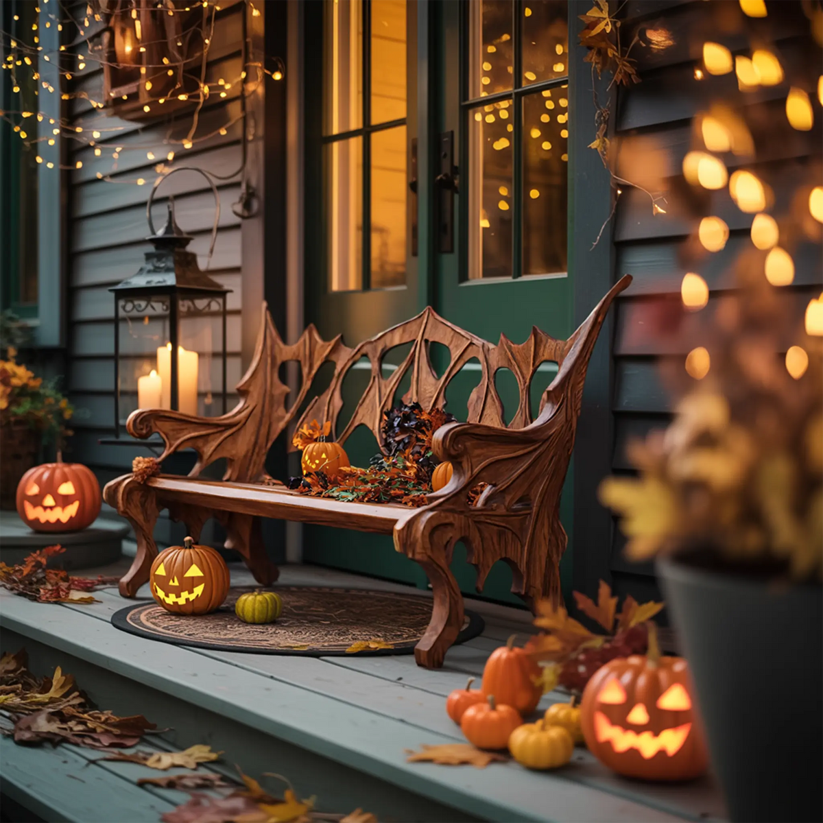 Mid Century Solid Wood Halloween Bench For Festive Outdoor Decor - view 3 of 7