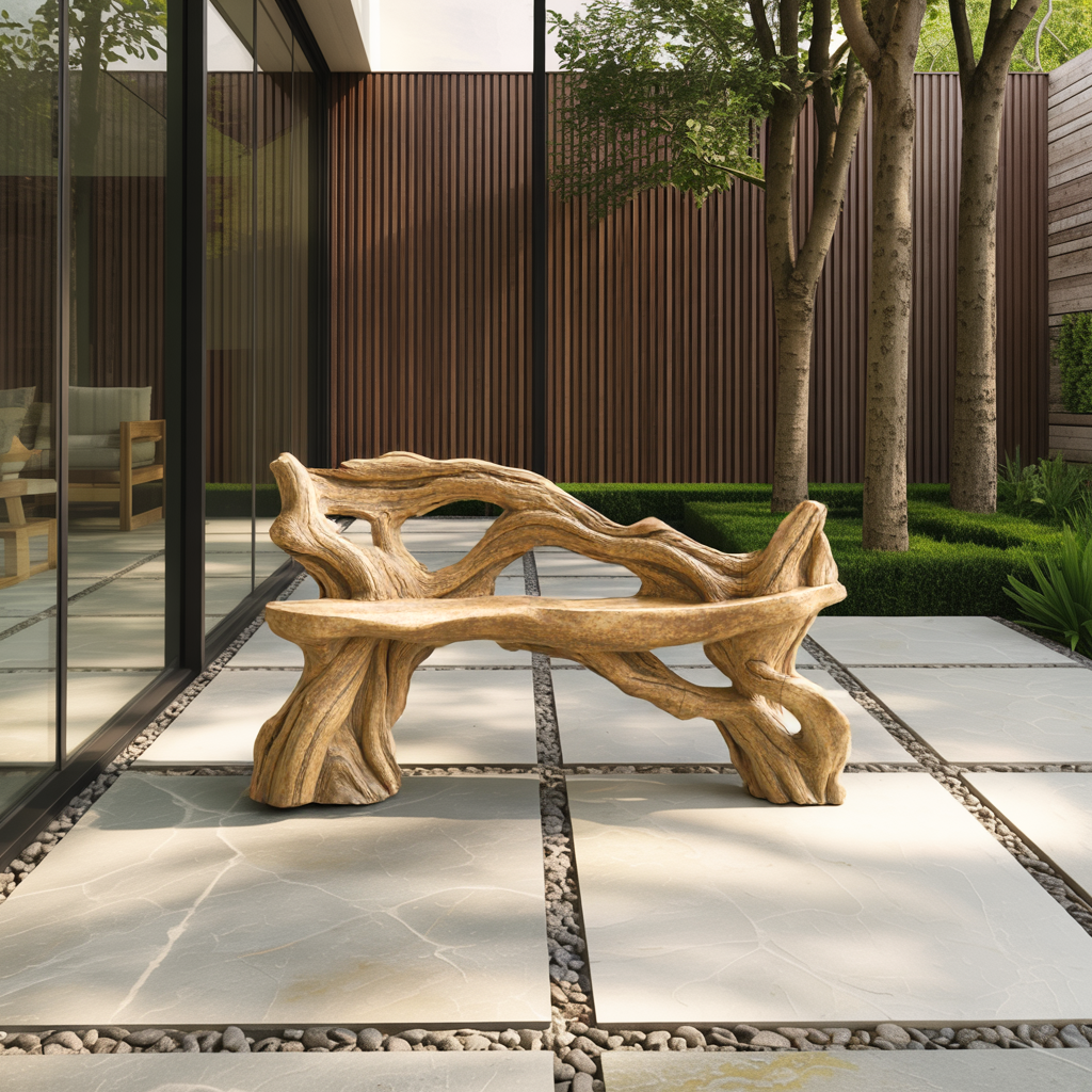 Handcrafted Branch Bench Outdoor Decor For Hand Carved Gardens - view 3 of 8