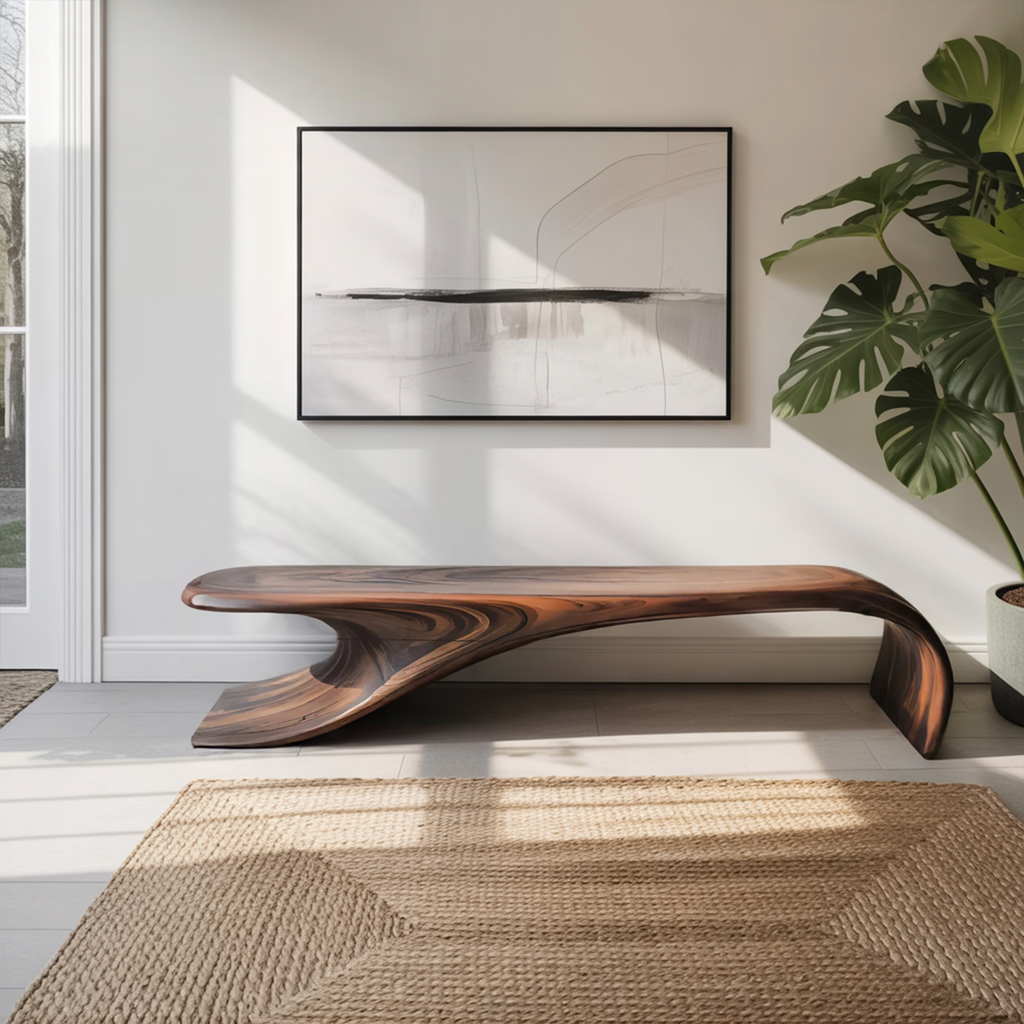 Modern Sculptural Bench With Flowing Curves For Living Room - view 3 of 8