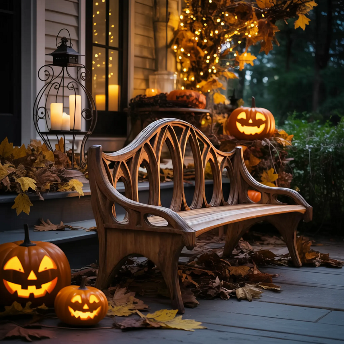 Farmhouse Solid Wood Halloween Bench For Outdoor Porch Design - view 3 of 8