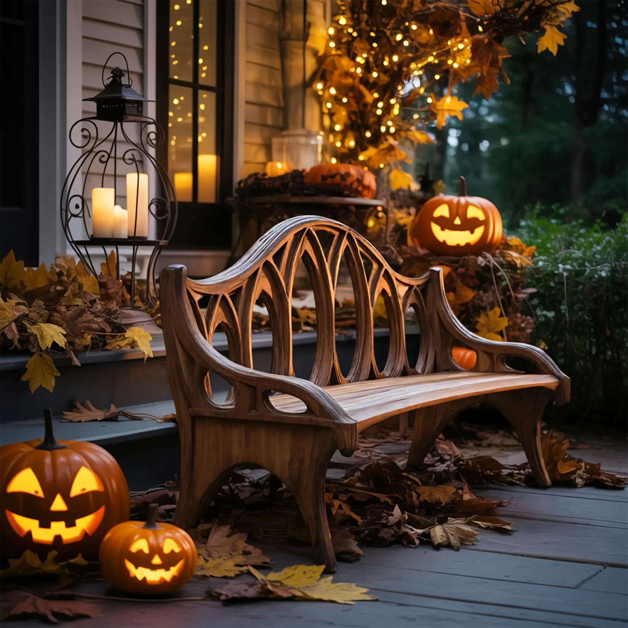 Farmhouse Solid Wood Halloween Bench For Outdoor Porch Design - view 3 of 8