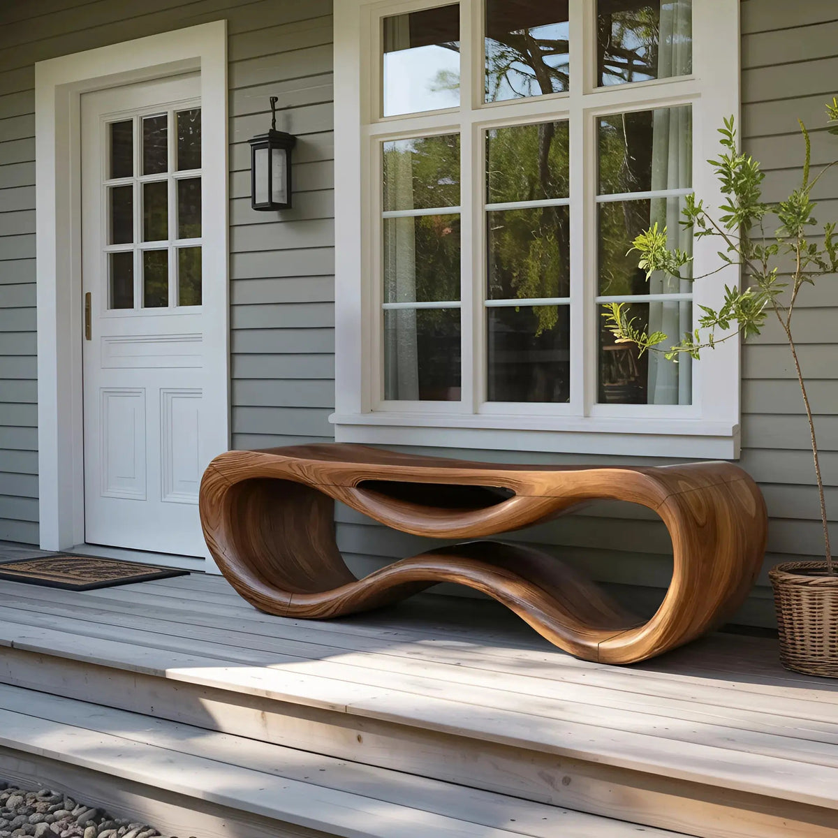 Contemporary Sculptural Outdoor Bench For Patio Or Garden Decor - view 3 of 8