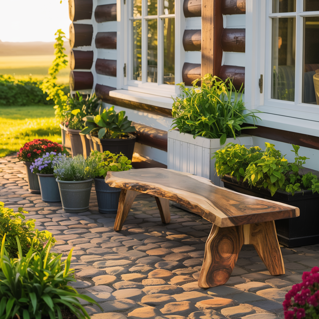 Rustic Live Edge Wooden Bench For Patio Or Garden - view 3 of 8