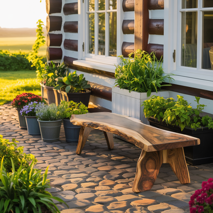 Rustic Live Edge Wooden Bench For Patio Or Garden - view 3 of 8