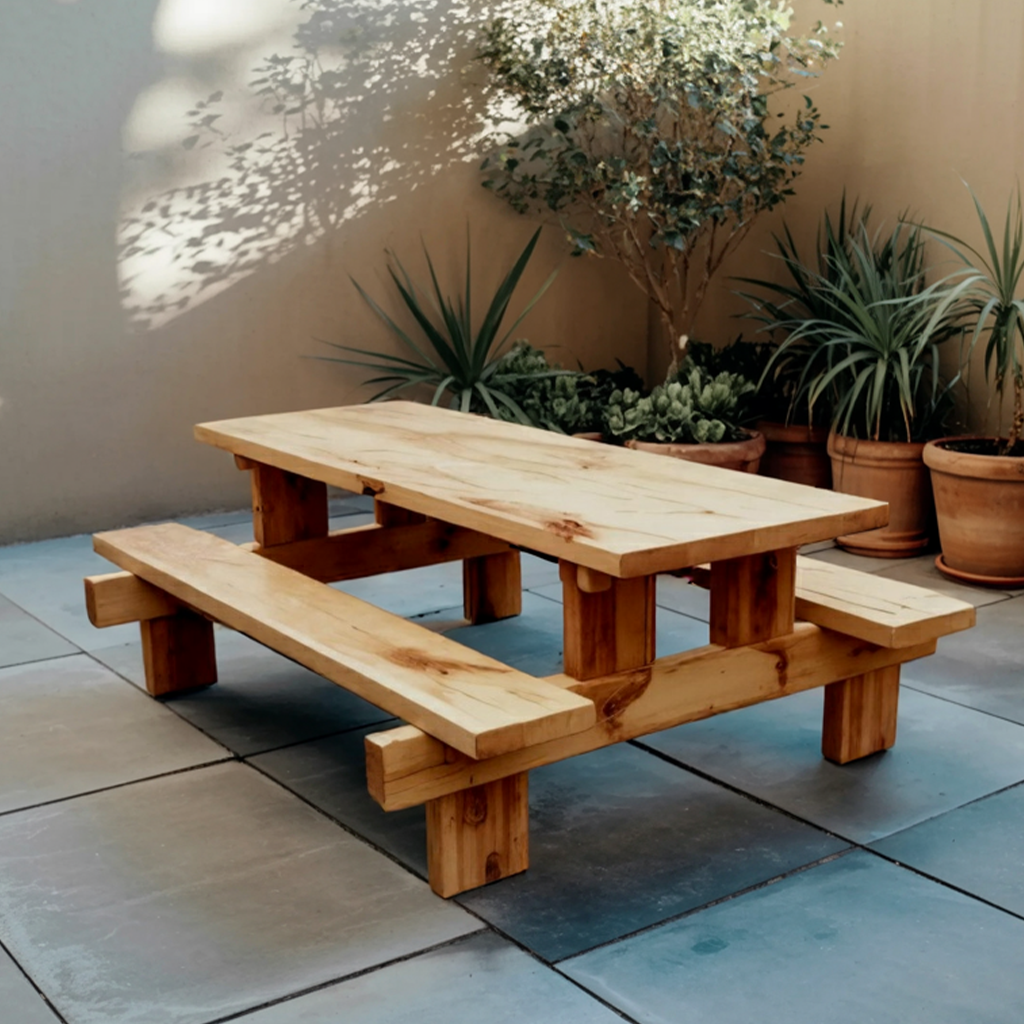 Minimalist Outdoor Picnic Table With Benches For Garden Or Cabin - view 3 of 8