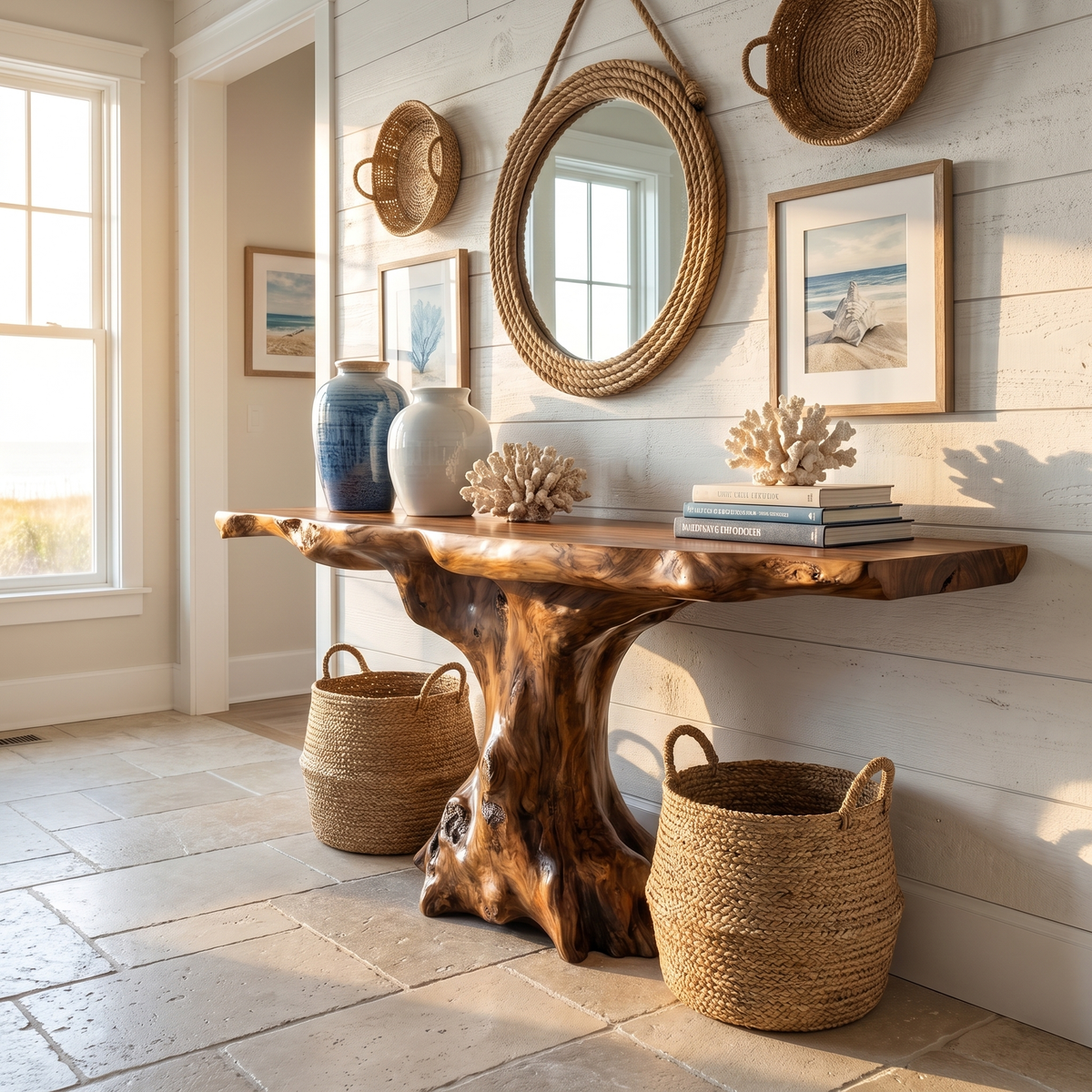 Rustic Console Table Organic Wood Slab Artist Studio - view 2 of 8