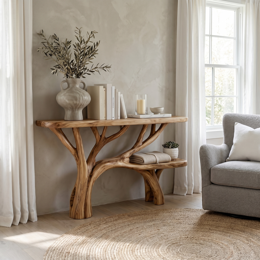Rustic Tree Design Console Table Living Room Entryway - view 2 of 8
