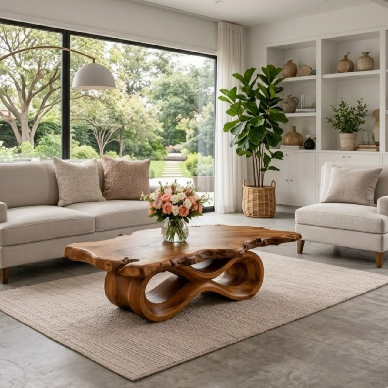 Solid Wood Live Edge Coffee Table with Sculptural Wave Base and Organic Design - view 2 of 9