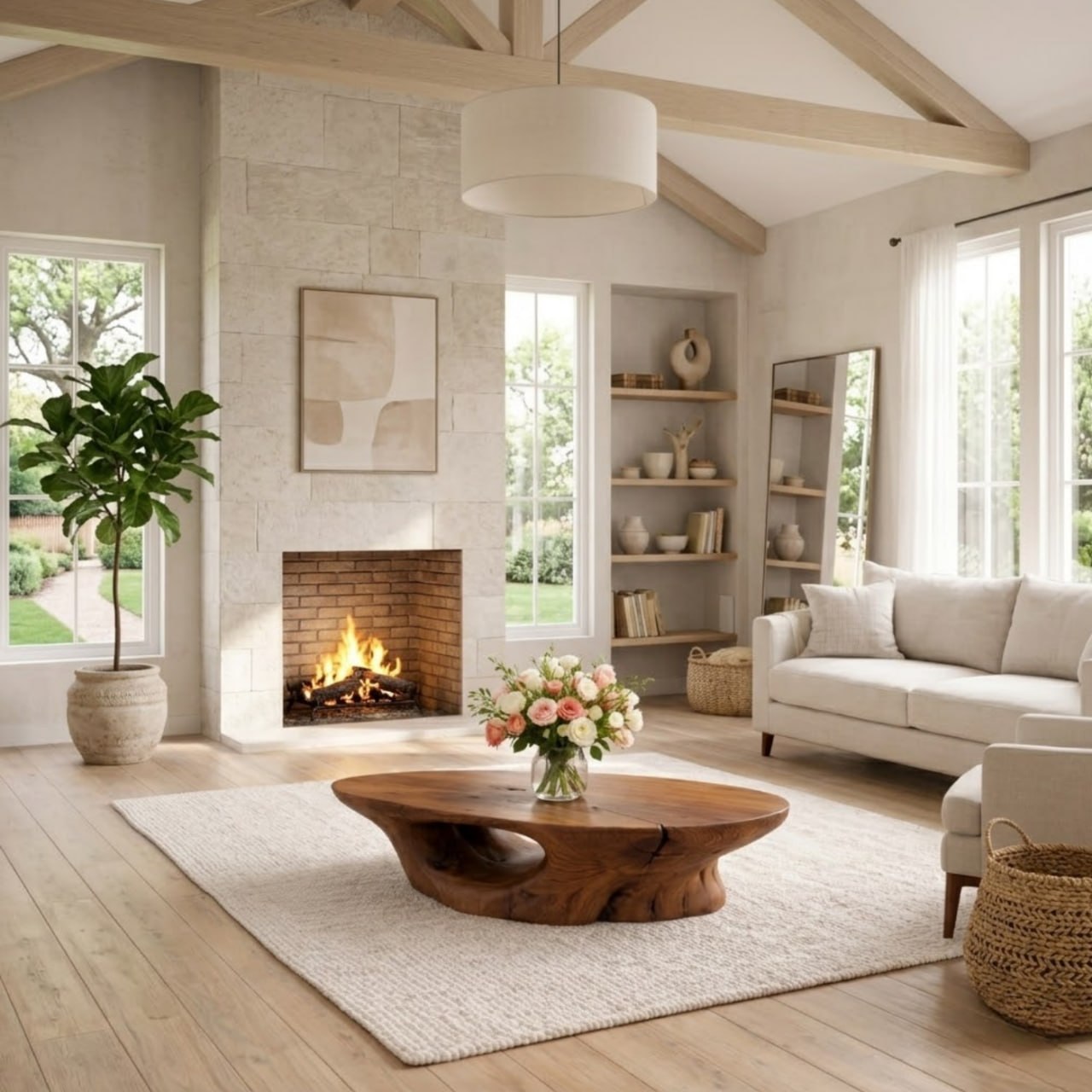 Solid Wood Coffee Table with Organic Sculpted Base and Natural Rustic Form - view 2 of 9