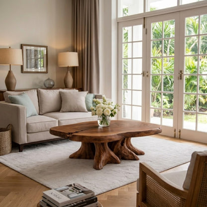 Solid Wood Live Edge Coffee Table with Tree Root Base and Natural Rustic Design - view 2 of 9