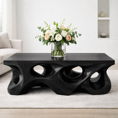 Solid Wood Coffee Table with Sculptural Hollow Base and Organic Carved Design - view 5 of 9
